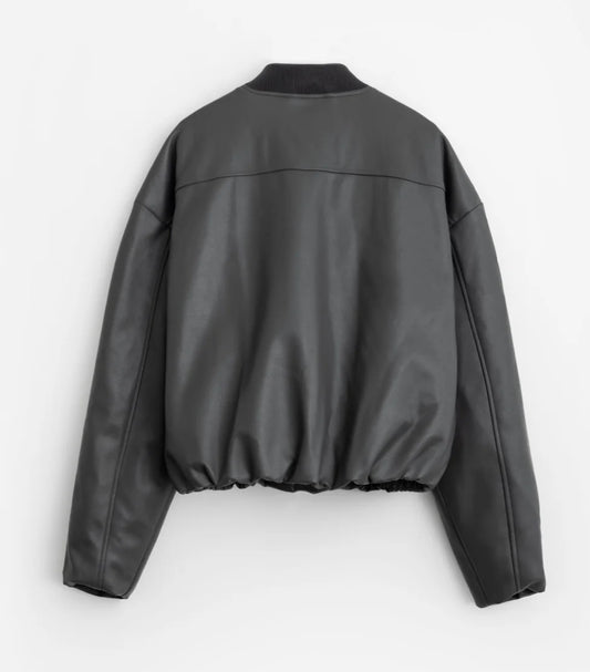 FAUX LEATHER OVERSIZE CROPPED BOMBER