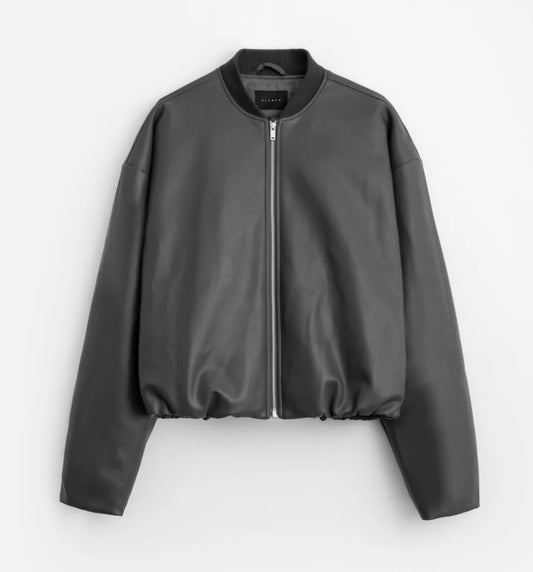 FAUX LEATHER OVERSIZE CROPPED BOMBER