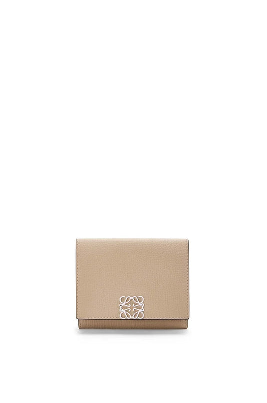 Leather Anagram Trifold Wallet Pebble Grain