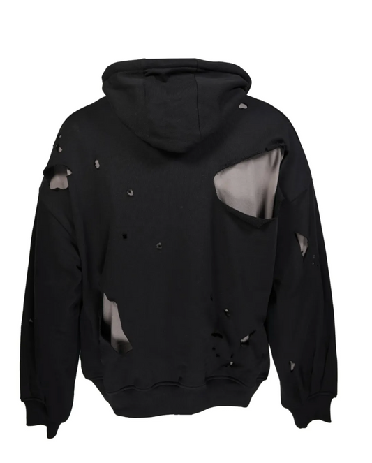 LAYERED DISTRESSED COTTON HOODIE